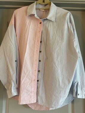 SO Men's Striped Button-Down Shirt - Blue & Pink